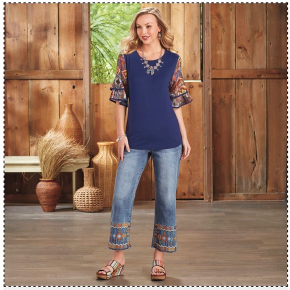 Back In The Saddle Women’s Naomi Ikat Sleeves Top Size XL - Picture 2 of 9